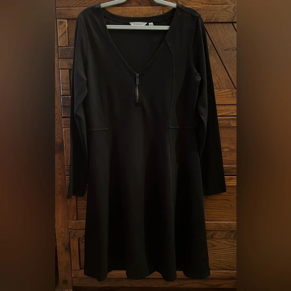 Athleta Black Whereupon Fit &‎ Flare Ponte Dress Sz L Quarter zip